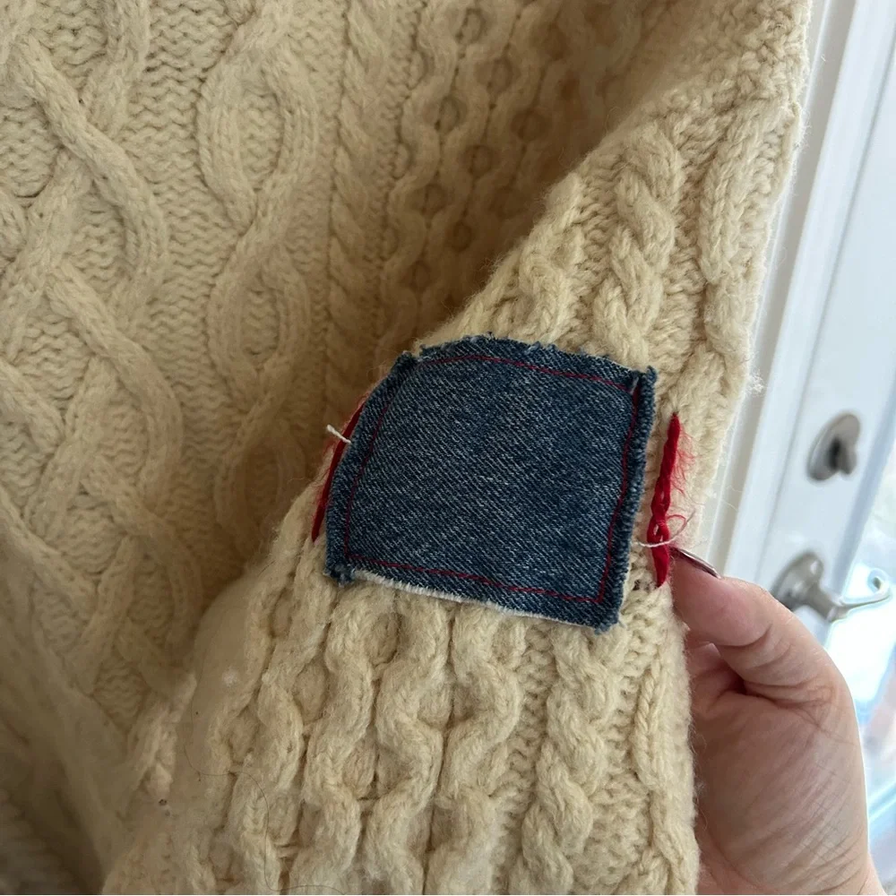 Free People Riley Vintage Patched Wool Blend Crewneck Sweater